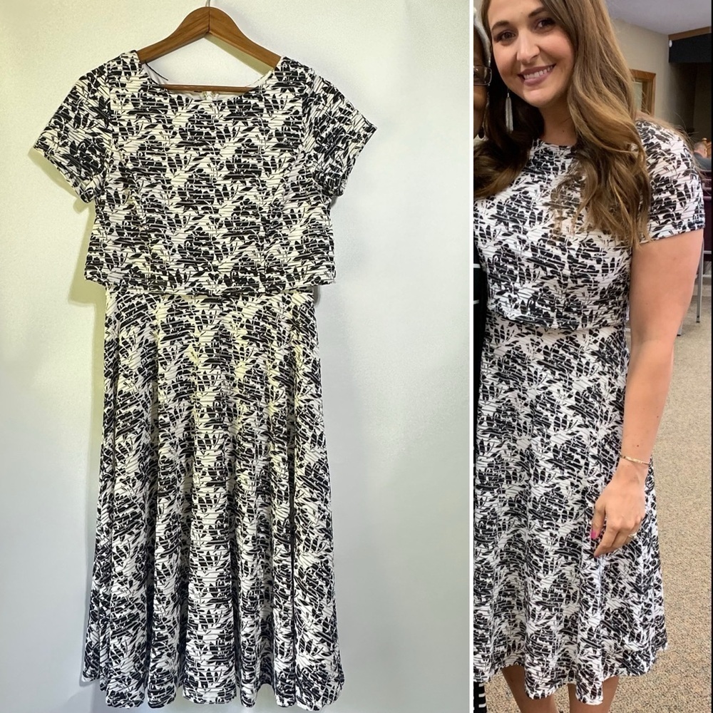 Jessica Howard Black and White Floral Knit Fit-and-Flare Dress